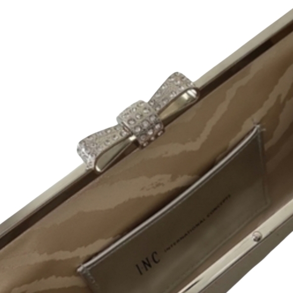 INC International Concepts "Carolyn" Gold Snake Print Rhinestone Bow Clutch NWOT - Picture 7 of 9